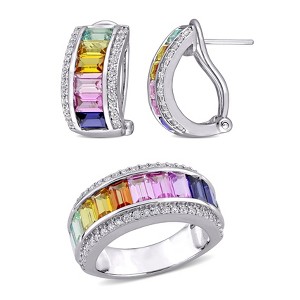 EVERLY JEWELRY | 8 1/10 CT TGW Baguette-Cut Multi-Color Created Sapphire Earrings and Ring Set in Sterling Silver - 1 of 4