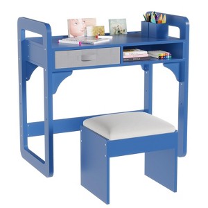 Desk and Chair Set, Study Desk, Wooden Writing Table with Cloth Drawers and Pen Holder - 1 of 4