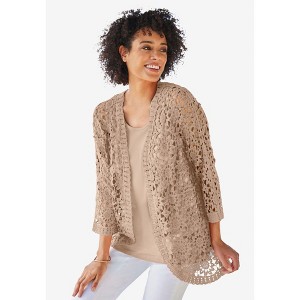 Woman Within Plus Size Curved Hem Pointelle Cardigan - 1 of 4
