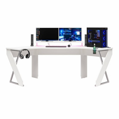 Gaming Desk with Led Lights and Power Strip L Shaped Desk Corner