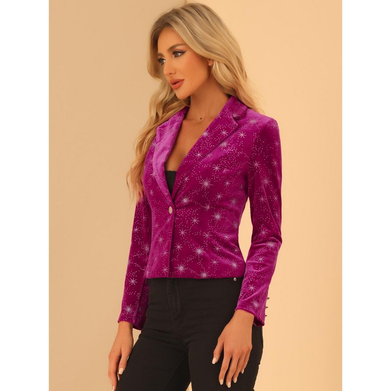 Allegra K Women's 1 Button Lapel Collar Business Office Crop Suit Velvet Blazer, 3 of 6