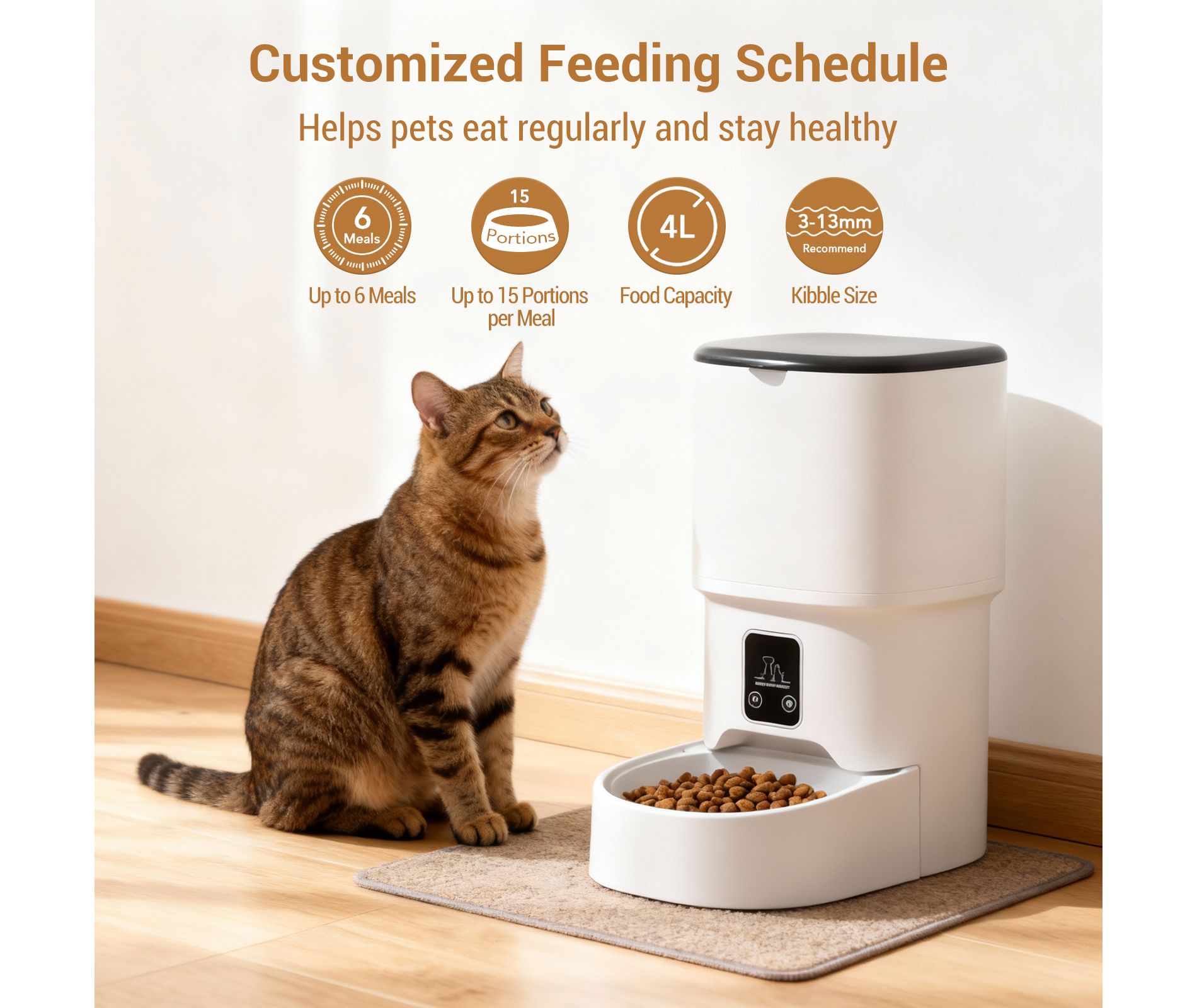 4L Automatic Dog Feeder – Programmable Timed Meal Dispenser, Up to 6 Meals/Day, Dual Power, Stainless Steel Bowl, Dampness-Proof, Easy Clean