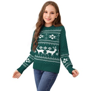 Family Matching Christmas Sweater Reindeer Snowflakes Knitted Ugly Crew Neck Pullover for Women/Men/Kids - 1 of 4