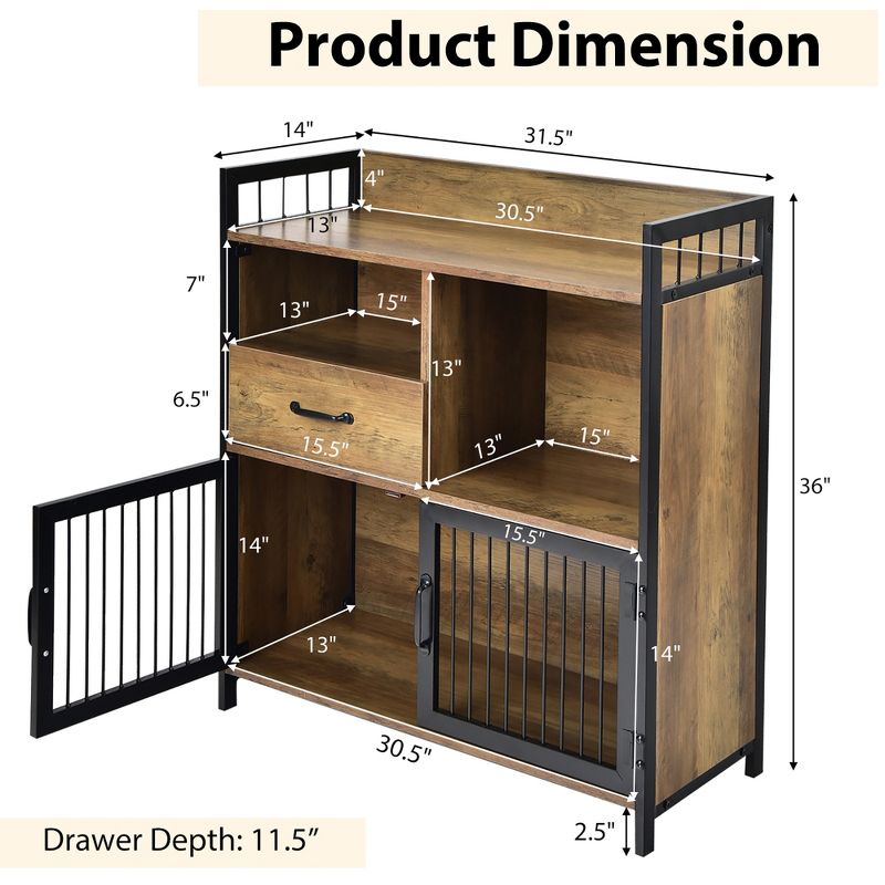 Costway Buffet Server Sideboard Kitchen Storage Cabinet w/ Drawer & Steel Doors, 4 of 11