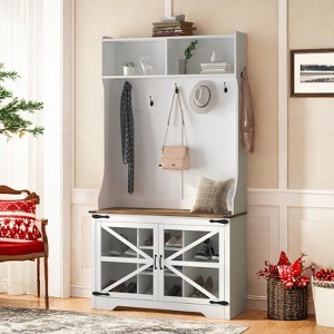 GustoWave Hall Tree with Shoe Storage, 4-in-1 Coat Rack with 7 Shoe Cubbies & 7 Coat Hooks, Entryway Bench Mudroom Storage Cabinet for Hallway - 1 of 4