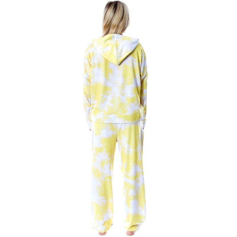 Minions Positive Vibes Tie Dye Womens' Pajama Cropped Hooded Jogger Set Yellow, 2 of 8