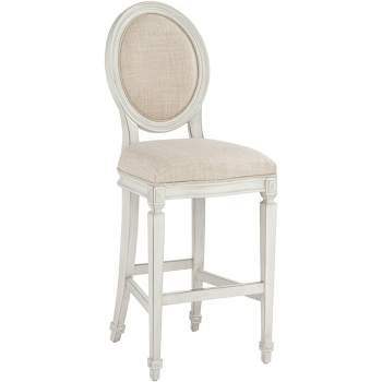 55 Downing Street Wood Bar Stool Vanilla Cream 31" High French Vintage Retro Almond Cushion with Backrest Footrest for Kitchen Counter Height Island