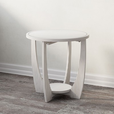 JIONJOY Vintage French Country Round End Table with Storage Shelf