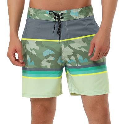 Lars Amadeus Men's Summer Color Block Shorts Drawstring Stripe Swim Beach Board Shorts