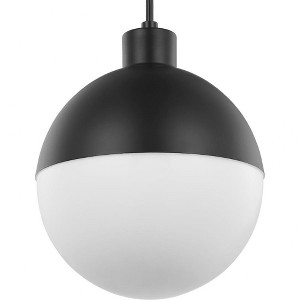 Progress Lighting Globe Collection 1-Light Pendant, Steel, Black Finish, Opal Glass Shade - 1 of 4