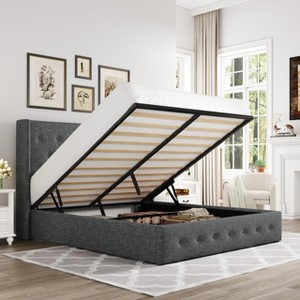 Allewie Lift Up Storage Bed, Button Tufted Headboard with Wingback, No Box Spring Needed, Hydraulic Storage, Button Tufted - 1 of 4