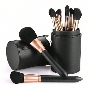 Professional 12 - Piece Makeup Brush Set, Pearlescent Wood Handles, Cruelty - Free Synthetic Fibers, Travel Case, Black. - 1 of 4