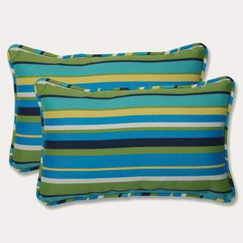2-Piece Outdoor Lumbar Pillows - Topanga Stripe - Pillow Perfect