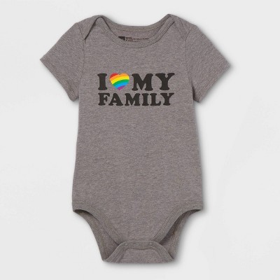Pride Gender Inclusive 'I Heart My Family' Baby Bodysuit - Gray 6-9M