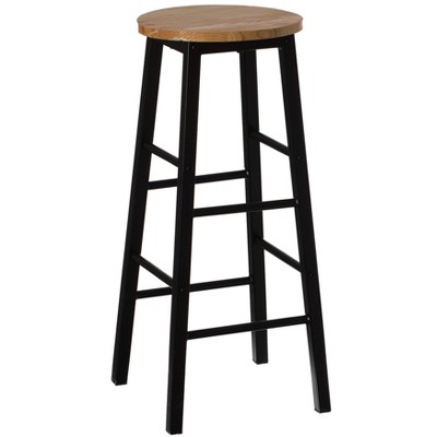 Vintiquewise Rustic Round Solid Wood Counter-Height Bar Stool with Footrest and Durable Steel Frame