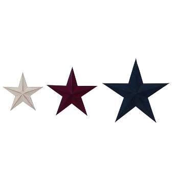 Transpac Metal 15 in. Red White and Blue 4th of July Patriotic Rustic Stars Set of 3