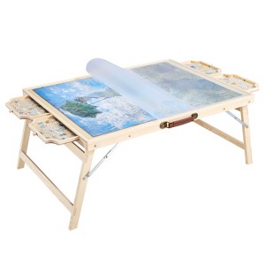 VEVOR 1500 Piece Puzzle Table with Folding Legs, 4 Drawers and Cover, 34x25 in Portable Wooden Board, Jigsaw Puzzle Accessories, Beige - 1 of 4