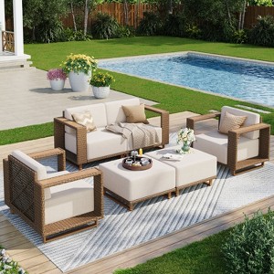 Captiva Designs Outdoor Patio Furniture Sectional Wicker Sofa Conversation Set with 9.8 Inch Thick Cushions - 1 of 4