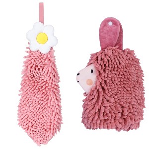 REGALWOVEN Soft Absorbent Flower Pattern and Sheep Pattern Chenille Hand Towel with Loop 6" x 15"/7" x 11" 2 Pcs - 1 of 4