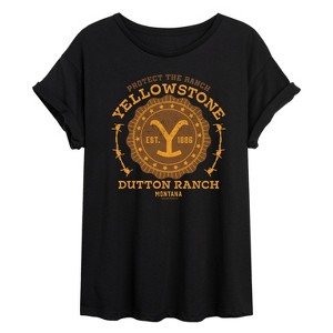 Women's - Yellowstone - Protect The Ranch Collegiate Logo Oversized Graphic T-Shirt - 1 of 4
