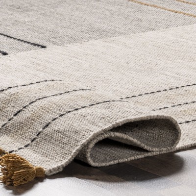 Ivory and Gray Striped Wool Cotton Handmade Area Rug, 4' x 6'
