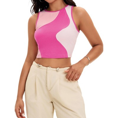 INSPIRE CHIC Women's Color Block Summer Crew Neck Ribbed Sleeveless Crop Going Out Tank Tops