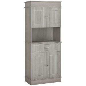 Aghana Digitals 72" Modern Gray Wood Grain Kitchen Hutch with Adjustable Shelves, Utility Drawer, 2 - 1 of 4