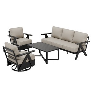 EAGLE PEAK Urban Slate 4 Piece Modern Outdoor Patio Furniture Set, Couch, Swivel Rocking Chairs, and Coffee Table - 1 of 4
