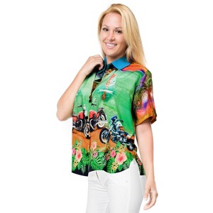 LA LEELA Women's Swim Overshirt Summer Vacation Beach Button Down Short Sleeve Hawaiian Shirts Blouse Tops For Women - 1 of 4