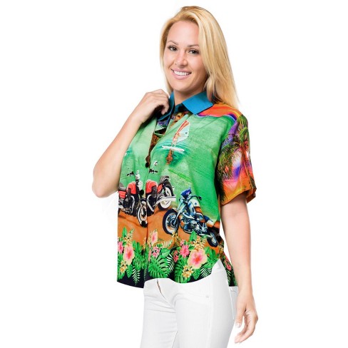 LA LEELA Women's Swim Overshirt Summer Vacation Beach Button Down Short Sleeve Hawaiian Shirts Blouse Tops For Women - image 1 of 4