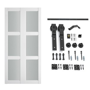 SMARTSTANDARD Bifold Barn Door 84 in. Height 3-Lite Frosted Glass MDF Bi-fold Sliding Closet Doors with Hardware Kit Included, Predrilled - 1 of 1
