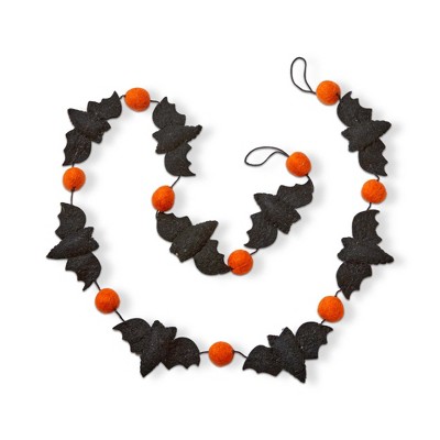 tag 70-inch Halloween Black Bat Orange Pumpkin Jack-O-Lantern Wool Felt Garland Doorway Tabletop Wall Mantel Home Decoration