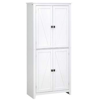 64 Tall Storage Cabinet Standing Bathroom Storage Cupboard Kitchen  Organizer with 2 Open Compartments and 2 Cabinets with Doors, White