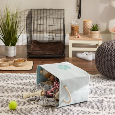 Aqua Polyester Collapsible Pet Toy Storage Bin with Rope Handles