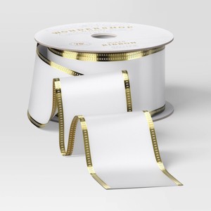 75' Christmas Fabric Ribbon White Gold Edge - Wondershop™ - 1 of 3