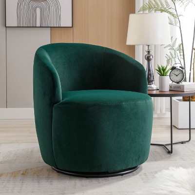 CAVINAS Teddy Fabric Swivel Accent Armchair, Barrel Chair with Ergonomic Backrest & Black Powder-Coated Metal Ring