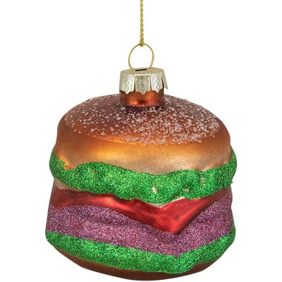 Northlight 2.25" Brown, Green, and Red Glass Hamburger Christmas Ornament