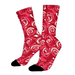 Red Rosebuds Women Printed Crew Socks Funny Funky Socks Soft Polyester Novelty Gifts for Artists Men - 1 of 1