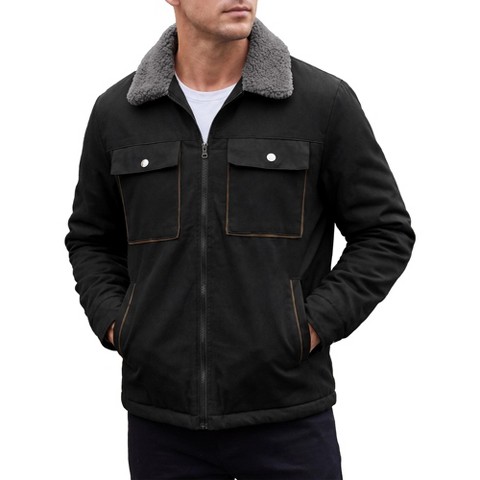 Мужские куртки INSPIRE CHIC Men's Casual Zipper Pockets Vintage Fleece Lined Faux Suede Trucker Jacket Large Black