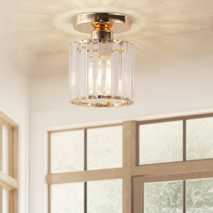 DORESshop 4.8 in. 1-Light Modern Gold Semi-Flush Mount with Crystal Shade and Bulbs Not Included (1-Pack) - 1 of 4