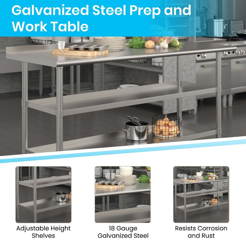 Emma and Oliver NSF Certified Stainless Steel 18 Gauge Work Table with 1.5" Backsplash and Undershelves, 4 of 10