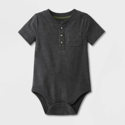 Baby Boys' Henley Jersey Short Sleeve Bodysuit - Cat & Jack™ Charcoal Gray 0-3M