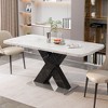 CENGHU Modern Square Dining Table, Printed White Marble Table Top, Black MDF X-Shape Table Leg with Metal Base, Stretchable End Table for Dining Room - 2 of 4