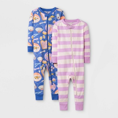 Toddler Girls' 2pk Puppies Striped Snug Fit Pajama Romper - Cat & Jack™ Pink 12M