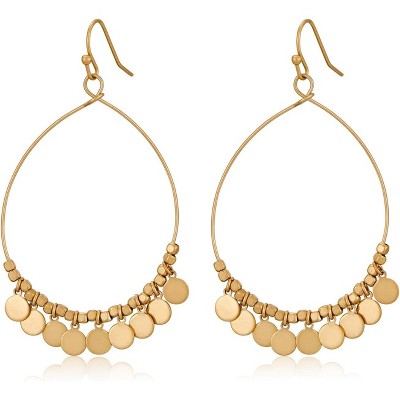 Gold Earrings for Women in Round Disc Matte Gold and Silver Earrings Two Tone Dangle Drop Earrings Fashion Boho Earrings Jewelry Gift