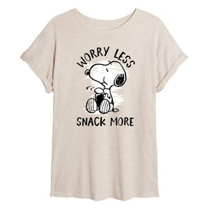 Women's - Peanuts - Worry Less Snack More Snoopy Oversized Graphic T-Shirt - 1 of 4