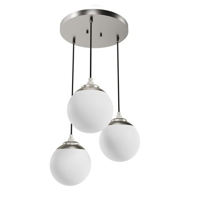 Hepburn Brushed Nickel 3-Light Globe Pendant with White Glass