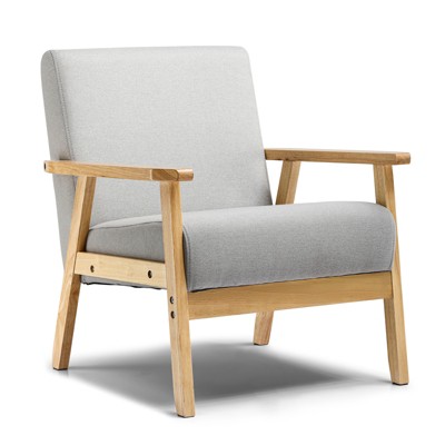COMHOMA Mid Century Accent Chair, Modern Chair with Solid Wood Armrests and Legs, Single Sofa Chair for Living Room, Bedroom