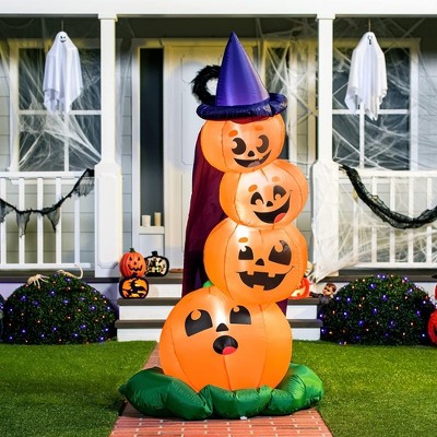 Joyfy 6 FT Halloween Inflatables Outdoor Decorations, Stacked Pumpkins with Witch Hat Inflatable with LEDs for Halloween Party Yard Garden Lawn Decor