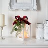 Nearly Natural 12-in Holiday White Lantern With Berries, Pine and Plaid Bow Artificial Christmas Table Arrangement with LED Candle Included - 3 of 4